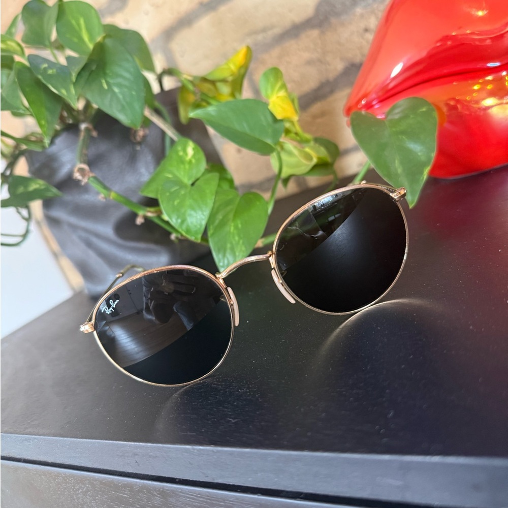Ray-Ban Gold Frame Sunglasses with Black Lenses
